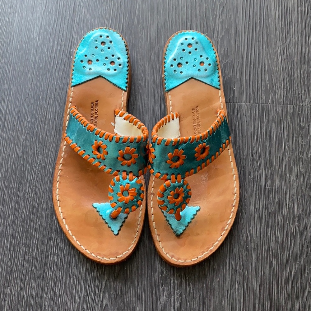 Bonanno Sandals, Aqua & Orange Leather, Size 7